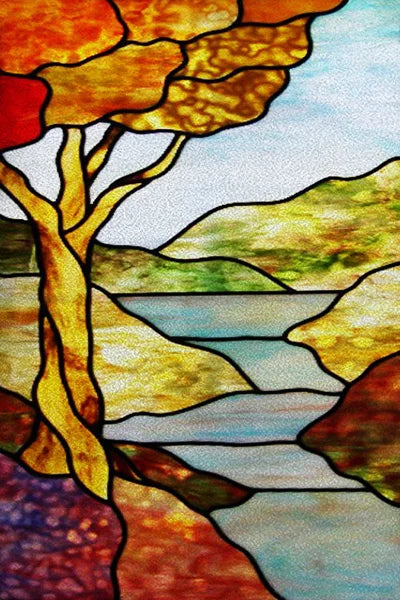 Custom Size Stained Glass Stickers,Static Cling,Frosted Privacy Print Tree, Window Door, Home Decor