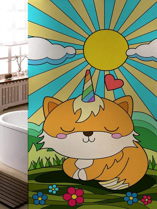 Stained Glass Window Film, Frosted Glass Sticker, Custom Size Castle Cartoon Pattern for Kids Room Door, Poster, Home Decor