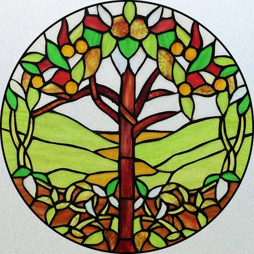 Customized Stained Glass Window Glass Films,Privacy Frosted Static Cling, Classic Pattern for Round Door, Home Decor