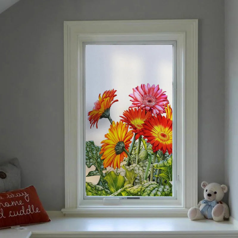Frosted Stained Glass Window Film, Customized Decor Design, Flower Static Cling Sticker,Home Decor Foil, Treatment