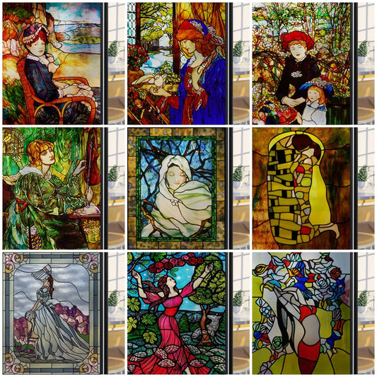 Custom Size Glass Window Film,Static Cling Stained Glass Films,Foil Retro Stickers,For Girl's Room Bathroom Kitchen Door Home