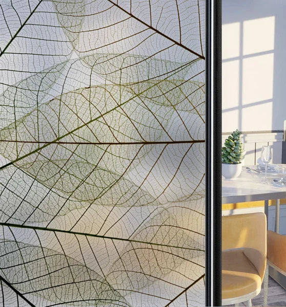Customized Frosted Stained Glass Window Film, Art Deco Design Leaves,Static Cling, Remove Door Sticker,Home Decor