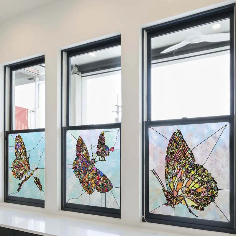 Window Film Frosted Stained Glass Films Static Cling Privacy Films Door Sticker Butterfly Kitchen Office Home Decor Customized