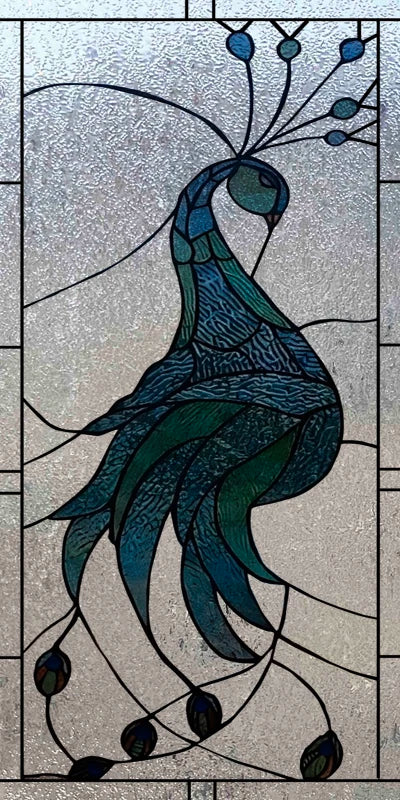 Custom Size 3D Matte Window Film, Stained Glass, Decorative UV Window Sticker, Privacy Frosted Static Cling, Home Decal,Peacock