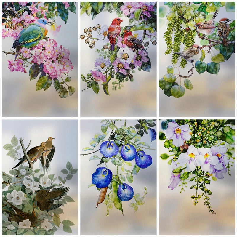 Frosted Stained Glass Window Film, Customized Decor Design, Flower Static Cling Sticker,Home Decor Foil, Treatment