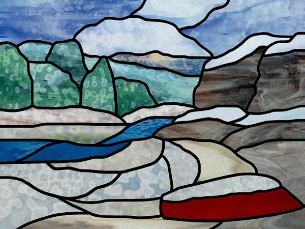 Landscape Painting Stained Glass Films, Transom Windows Film, Opaque Sticker, Self Adhesive, Static Cling, Custom Size