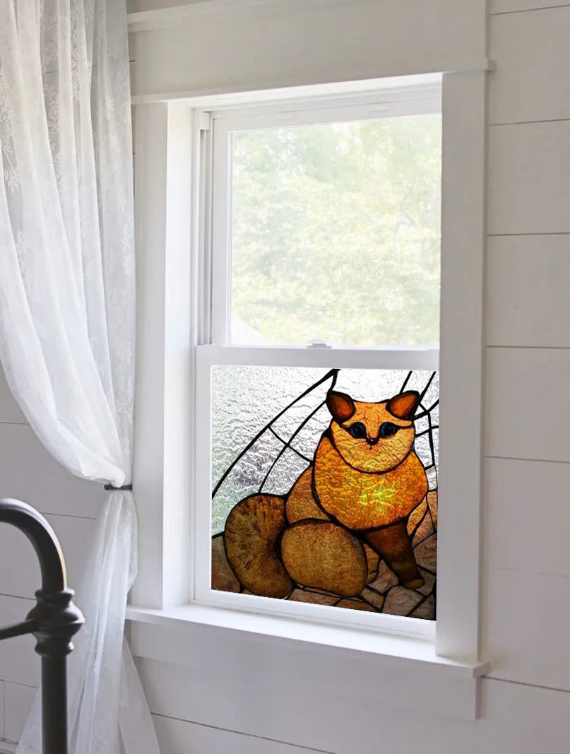 Custom Size 3D Matte Window Film, Stained Glass Decor, Window Sticker, Privacy Frosted Static Cling,Hom Decal, Animal Cat, Bird