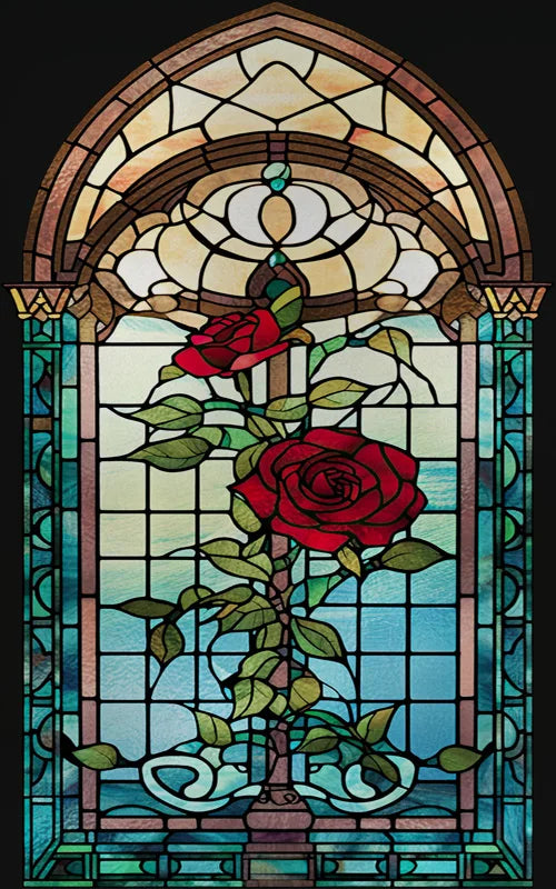Rose Stained Glass Window Film, Frosted Window Film, ,Privacy,No Glue, Static Cling, Home Decorative