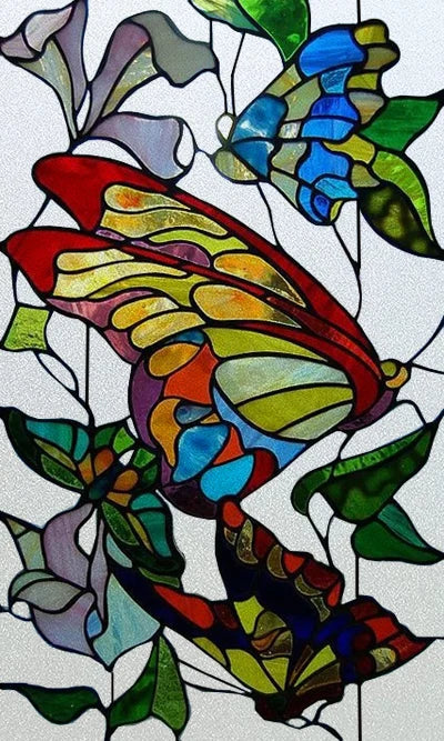Custom size Glass Films,Stained Glass Stickers Static Cling,Frosted Privacy Print Dragonfly Butterfly for Window Door Home Decor