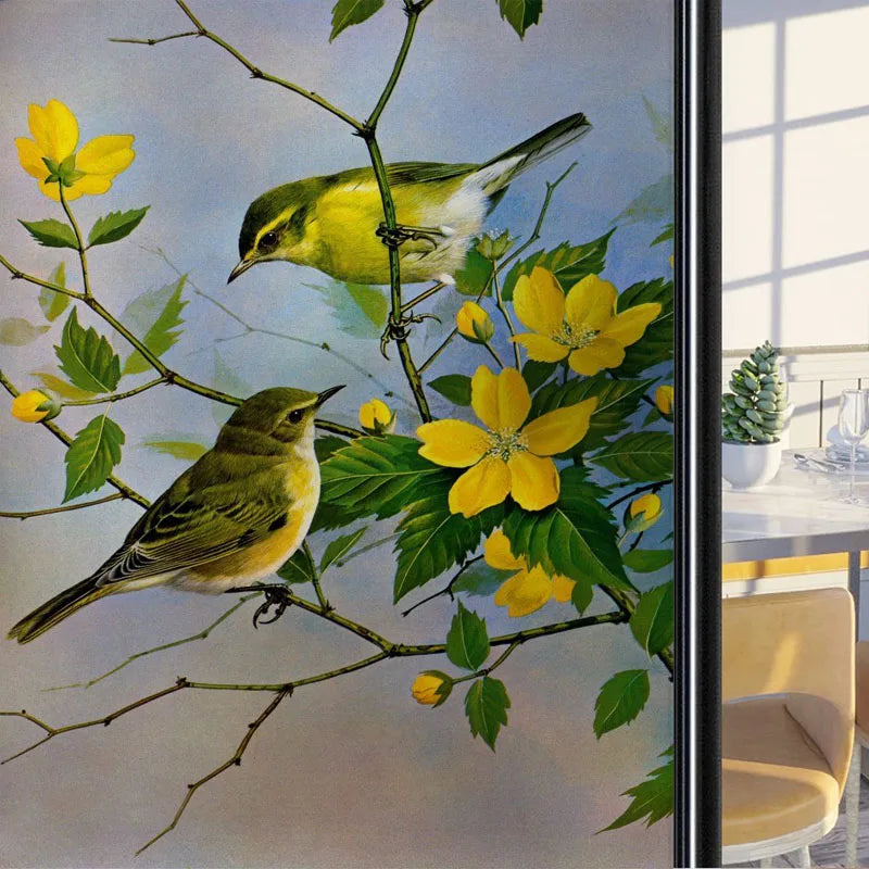 Frosted Stained Glass Window Film, Customized Art Deco Design, Birds Static Cling Sticker,Home Decor Foil, Treatment