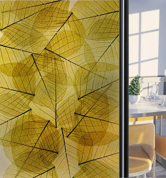 Customized Frosted Stained Glass Window Film, Art Deco Design Leaves,Static Cling, Remove Door Sticker,Home Decor