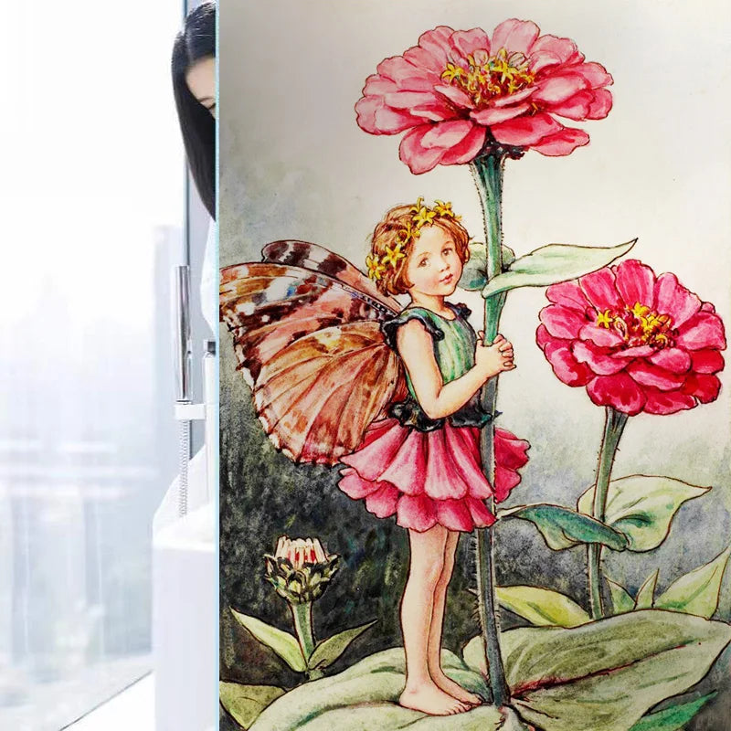 Custom Size Stained Glass Window Film, Flower Tree, Fairy Stickers, Static Cling, Kitchen, Bathroom, Bedroom, Door, Home Decor