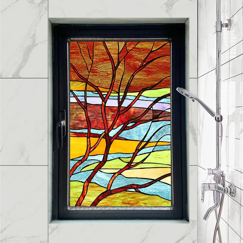 Custom size Glass Films,Stained Glass Stickers Static Cling,Frosted Privacy Print Flower,Tree,Rivers For Window Door Home Decor