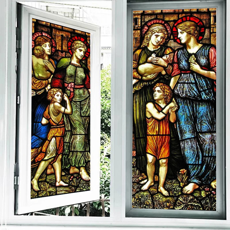 Stained Glass Films, Frosted Sticker,Self Adhesive/Static Cling  Privacy Church Home Decor,Children being Blessed