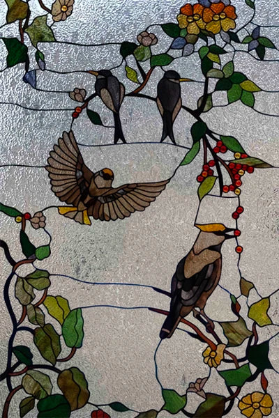 3D Matte Window Film,Stained Glass Decorative Uv Window Sticker,Privacy Frosted Static Cling,Custom size for Glass,Birds,Peacock