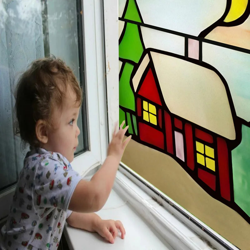 Stained Glass Window Film, Frosted Glass Sticker, Forest，Custom Size, Animals, Plants, Kids Room Door, Poster, Home Decor