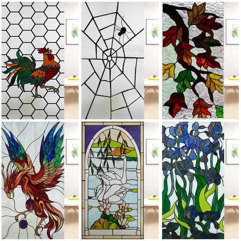 Custom size electrostatic frosted stained glass window film church home foil door stickers PVC waterproof window films