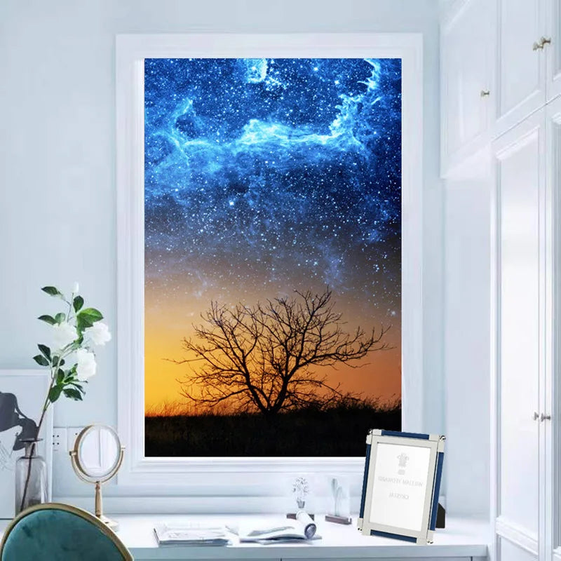 Stained Glass Window Glass Film Frosted Sticker Static Cling Starry Sky,Custom made any Window Size/Shape,Print with Your Photo