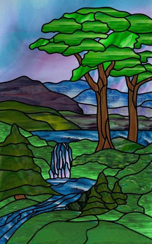 Custom Size Stained Glass Stickers,Static Cling,Frosted Privacy Print, Tree,Rivers for Window, Door, Home Decor
