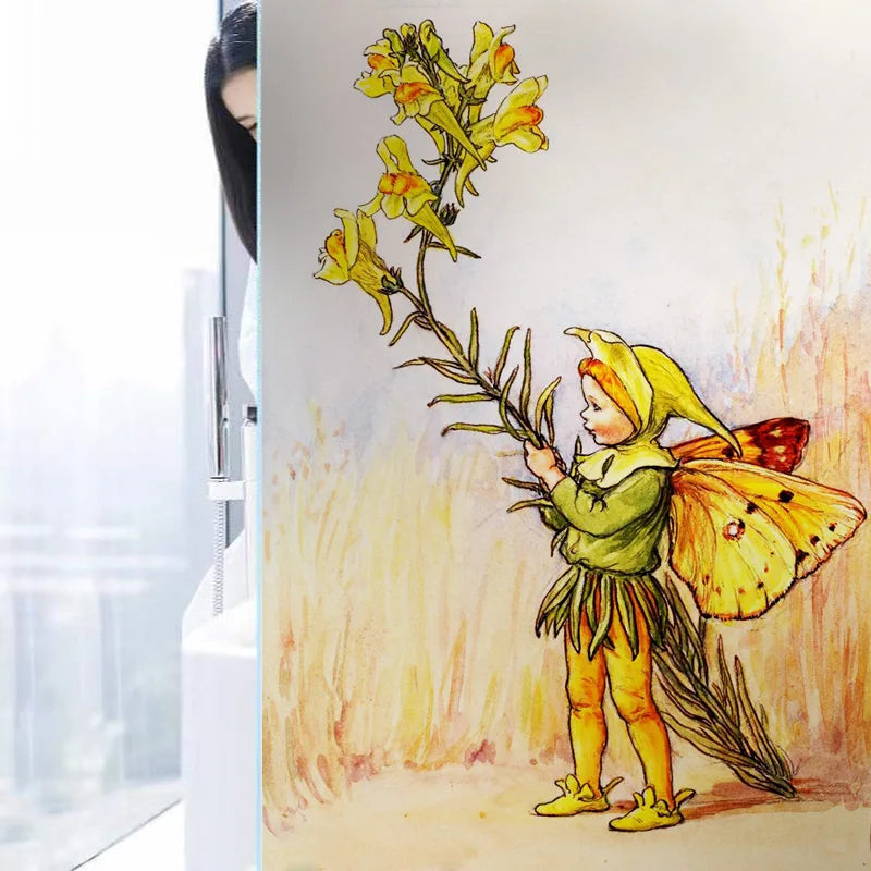 Custom Size Stained Glass Window Film, Flower Tree, Fairy Stickers, Static Cling, Kitchen, Bathroom, Bedroom, Door, Home Decor