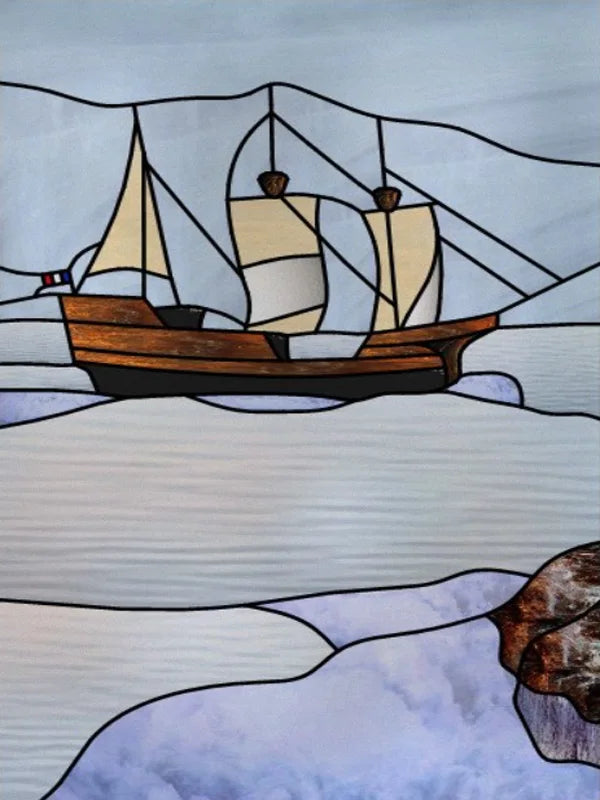 Custom Size Stained Glass Films,Privacy Static Cling,Print Castle, Lighthouse Tower, Sailboat Door Sticker,Office, Home Decor