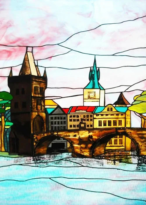 Window Film Stained Glass Stickers,Custom size Static Cling,Print Castle Church landscape Sailboat Sticker,Office Home Decor