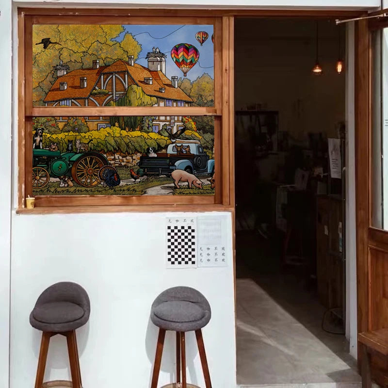 Custom size Stained Glass Wndow Film,Satic Cling Window Films,Decor Foil Stickers Window Treatment For Square Glass Hot air ball