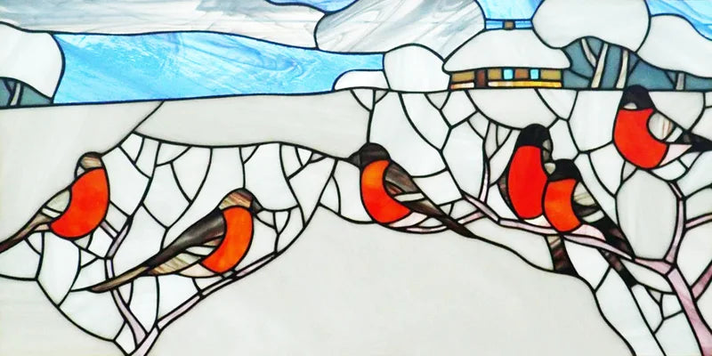 Window Film Stained Glass Stickers,Custom size Static Cling Frosted Privacy,Bird Tree Print For Transom Window Glass Home Decor