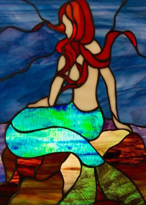 Custom Size Window Stained Glass Films,Mermaid,Flower, Fairy,People Painting Stickers for Bathroom, Door, Office, Home Decor