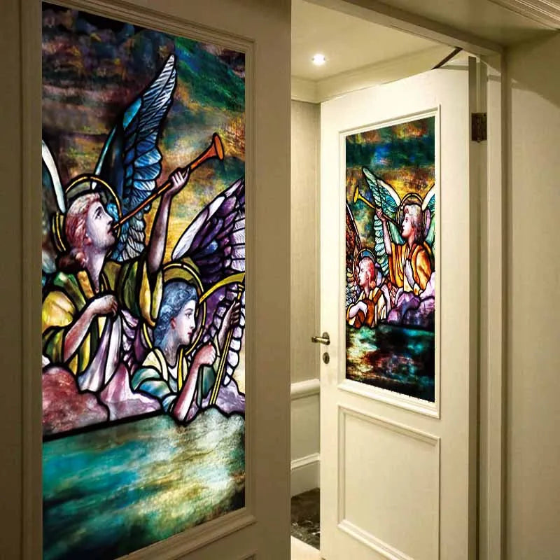 Stained Glass Films,Frosted Sticker,Self Adhesive/Static Cling  Privacy Retro Church Home Decor Angel