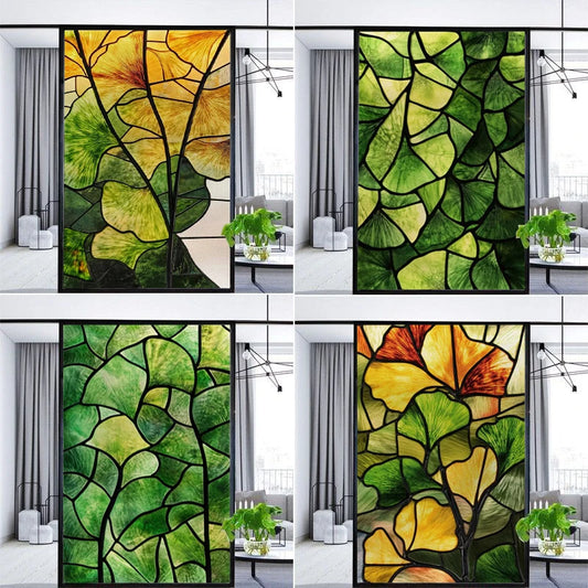 Window Film Stained Glass Films,Frosted Static Cling,Light-transparent Opaque Privacy Sticker,Home Decor,Ginkgo Leaf,Leaves
