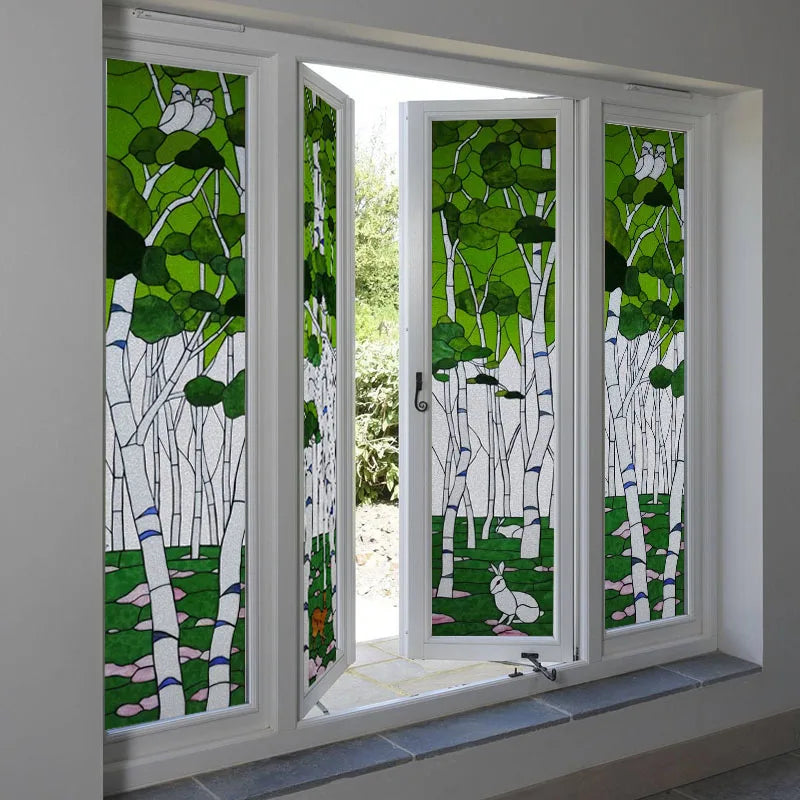 Custom Glass Window Film Static Cling,Stained Glass Films,Home Foil Stickers,Tree Pattern,Frosted For Bathroom Door,Home Decor