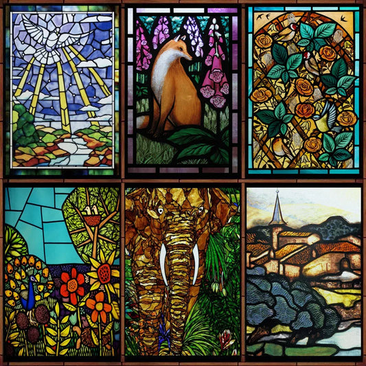 Custom Size Window Film, Stained Glass Stickers, Static Cling, Frosted Privacy, Vintage Pattern, Trees,Window Door, Home Decor