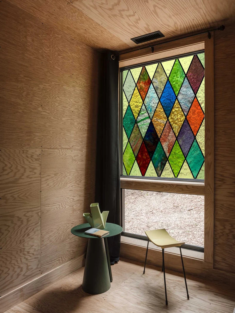 European Church Mosaic Stained Glass Films,Window Stickers Static Cling,Sun, Mosaic, Custom made to fit any Window Size or Shape