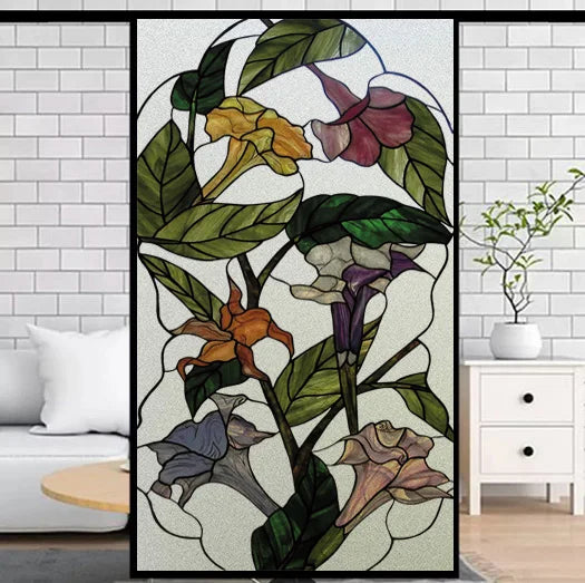 Frosted Privacy Window Film, Stained Glass Film, European Church Style, Colorful Window Stickers, Shower and Bathroom