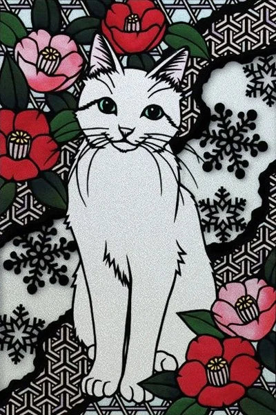 Customized Stained Glass Film Window Films Static Cling Frosted Sticker Japanese-Style Home Decor Cat  Cherry Blossom Poster