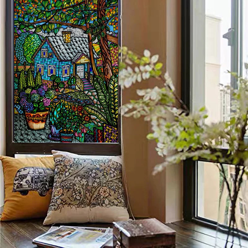 Window Film Frosted Stained Glass Films,Customized Static Cling Door Sticker,Privacy Protection Reusable Home-Decor