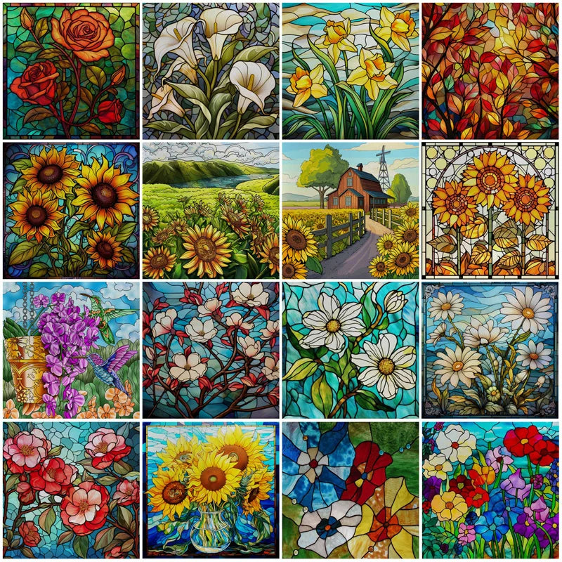 Custom size Window Film Stained Glass Films Frosted Privacy Static Cling Retro Flower Sticker Bathroom Skylight Decor