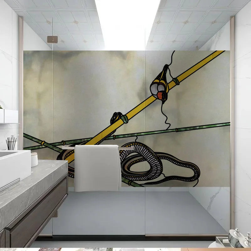 Landscape painting Stained Glass Films Transom/Windows Film Glass Sticker Static Cling Retro Vintage Style Custom Size