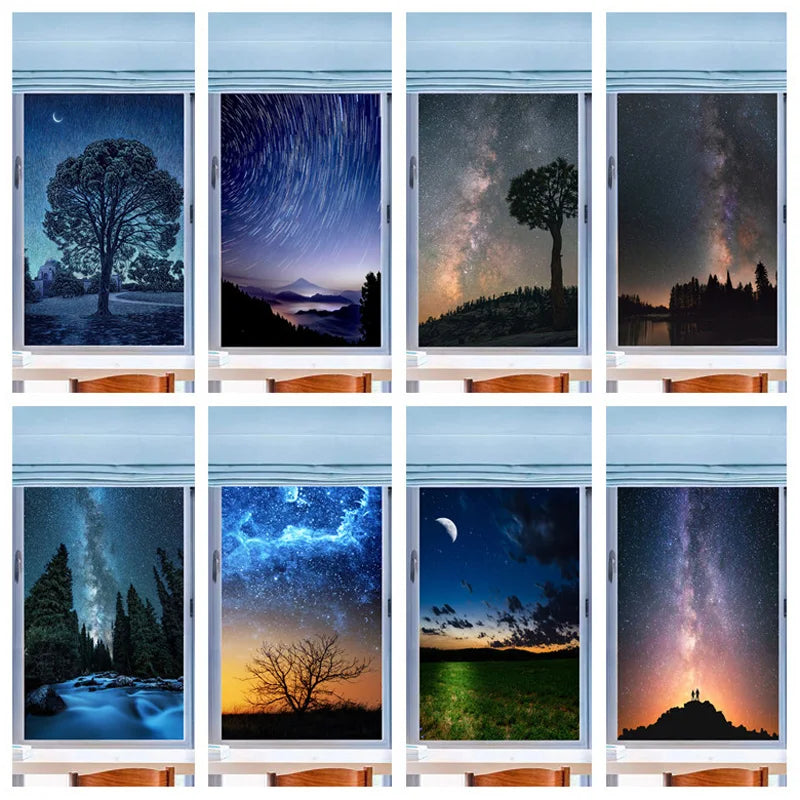 Stained Glass Window Glass Film Frosted Sticker Static Cling Starry Sky,Custom made any Window Size/Shape,Print with Your Photo