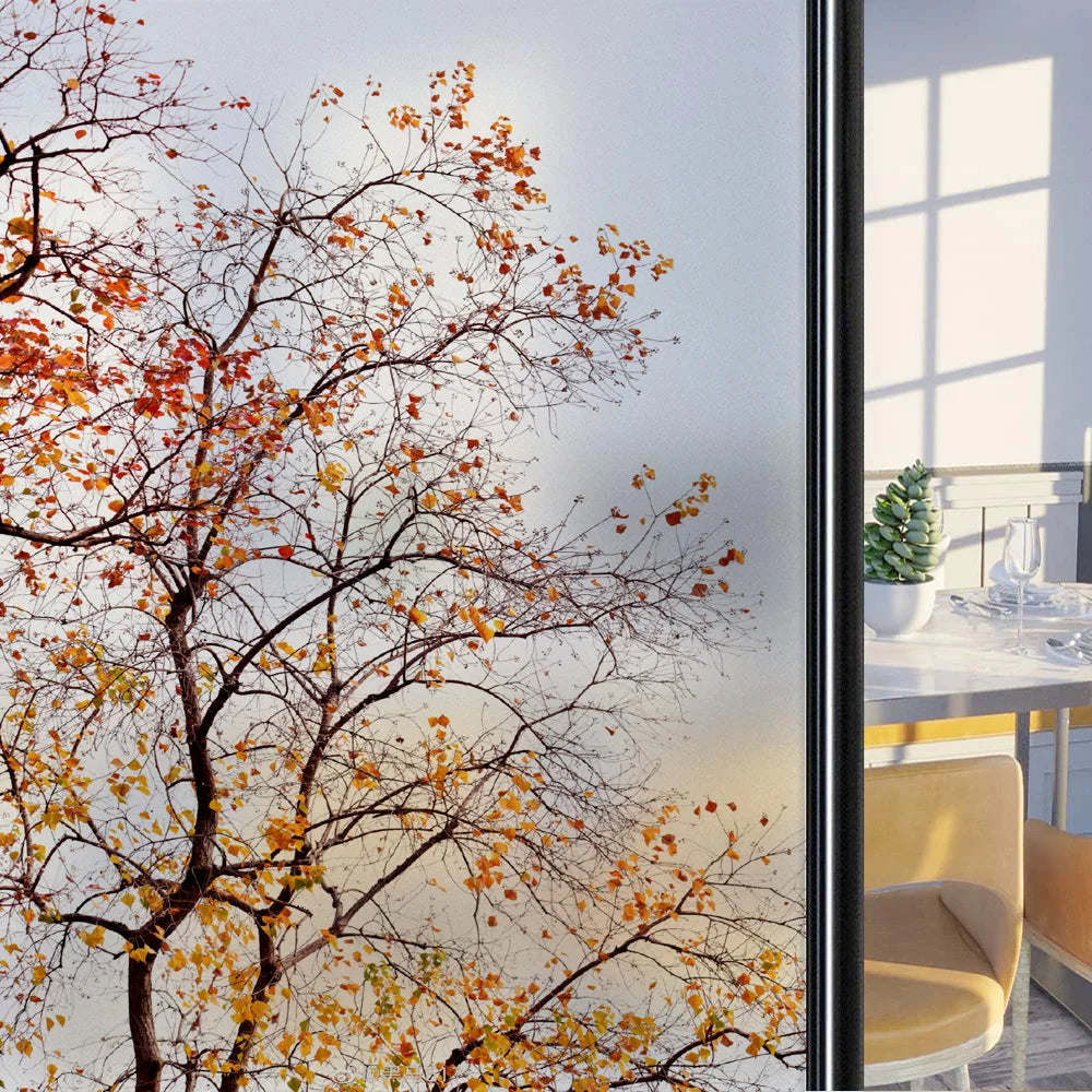 Custom Size Stained Glass Window Film,Frosted Privacy, Static Cling, Door Sticker,Bathroom, Home Decor, Tree, Mountain