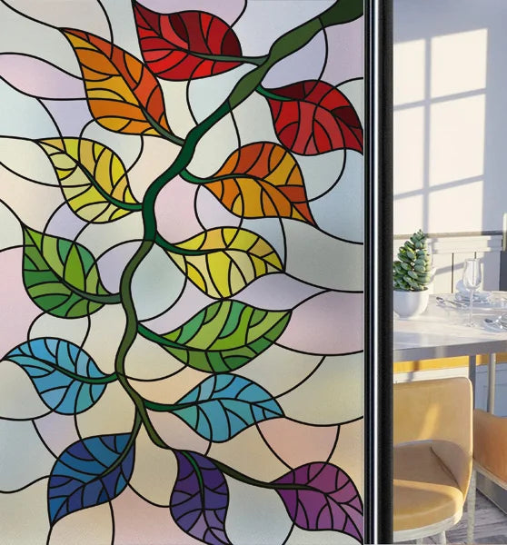 Customized Frosted Stained Glass Window Film, Art Deco Design Leaves,Static Cling, Remove Door Sticker,Home Decor