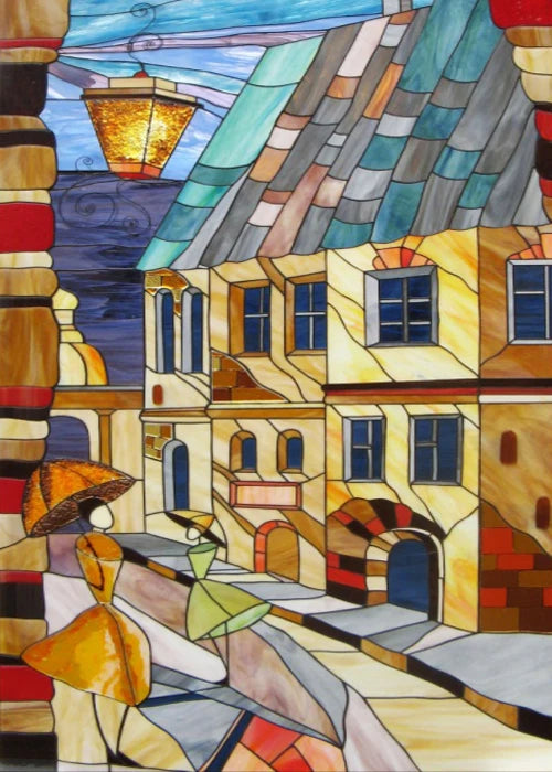 Window Film Stained Glass Stickers,Custom size Static Cling,Print Castle Church landscape Sailboat Sticker,Office Home Decor