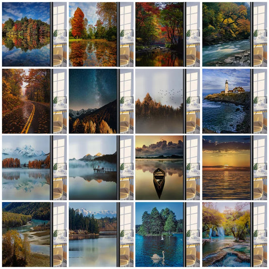 Custom Size Stained Glass Window Film,Frosted Privacy Static Cling,Colorful Stickers Landscape Tree Bathroom Office Home Decor