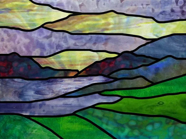 Landscape Painting Stained Glass Films, Transom Windows Film, Opaque Sticker, Self Adhesive, Static Cling, Custom Size