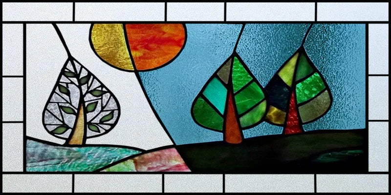 Window Film Stained Glass Stickers,Custom size Static Cling Frosted Privacy,Bird Tree Print For Transom Window Glass Home Decor