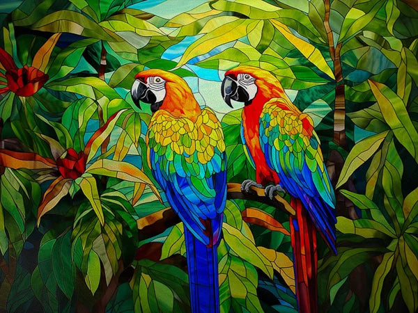 Landscape Painting Stained Glass Films, Transom Windows Film, Opaque Sticker, Self Adhesive, Static Cling, Custom Size