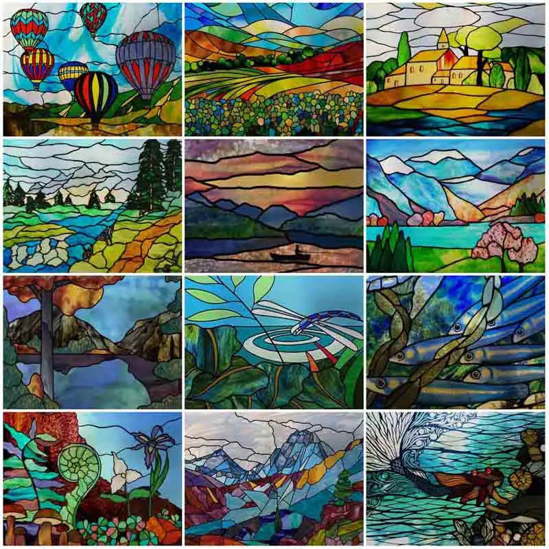 Glass Films Window Sticker Static Cling Frosted Home Decor Private Tint-Film For Door Window Cabinet Wardrobe Landscape Sea