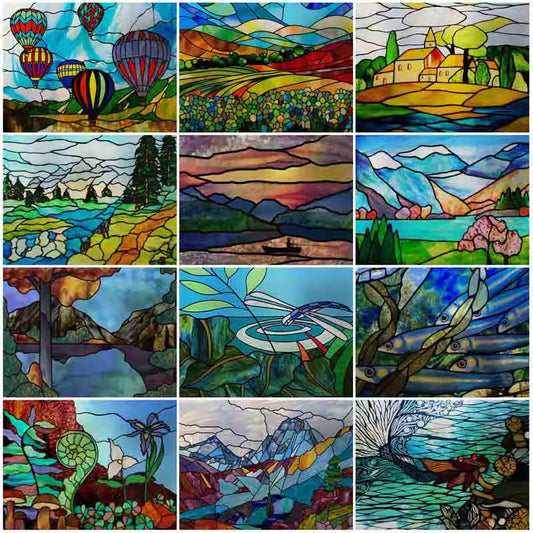 Glass Films Window Sticker Static Cling Frosted Home Decor Private Tint-Film For Door Window Cabinet Wardrobe Landscape Sea