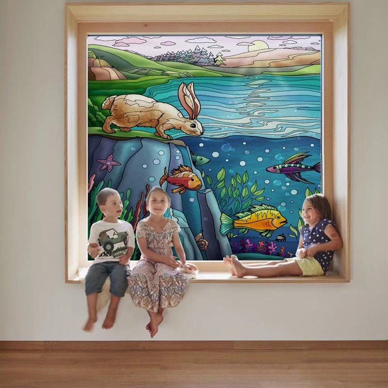 Custom size Window Film Stained Glass Films Frosted Privacy Static Cling Background Sticker Aquarium Ocean Poster Fish Tank Film